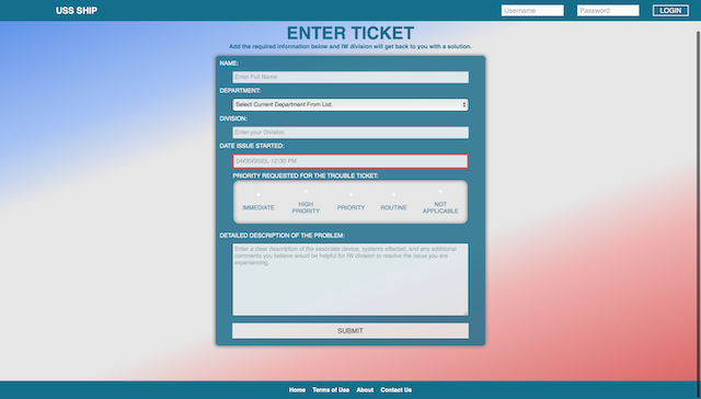 Trouble Ticket home page